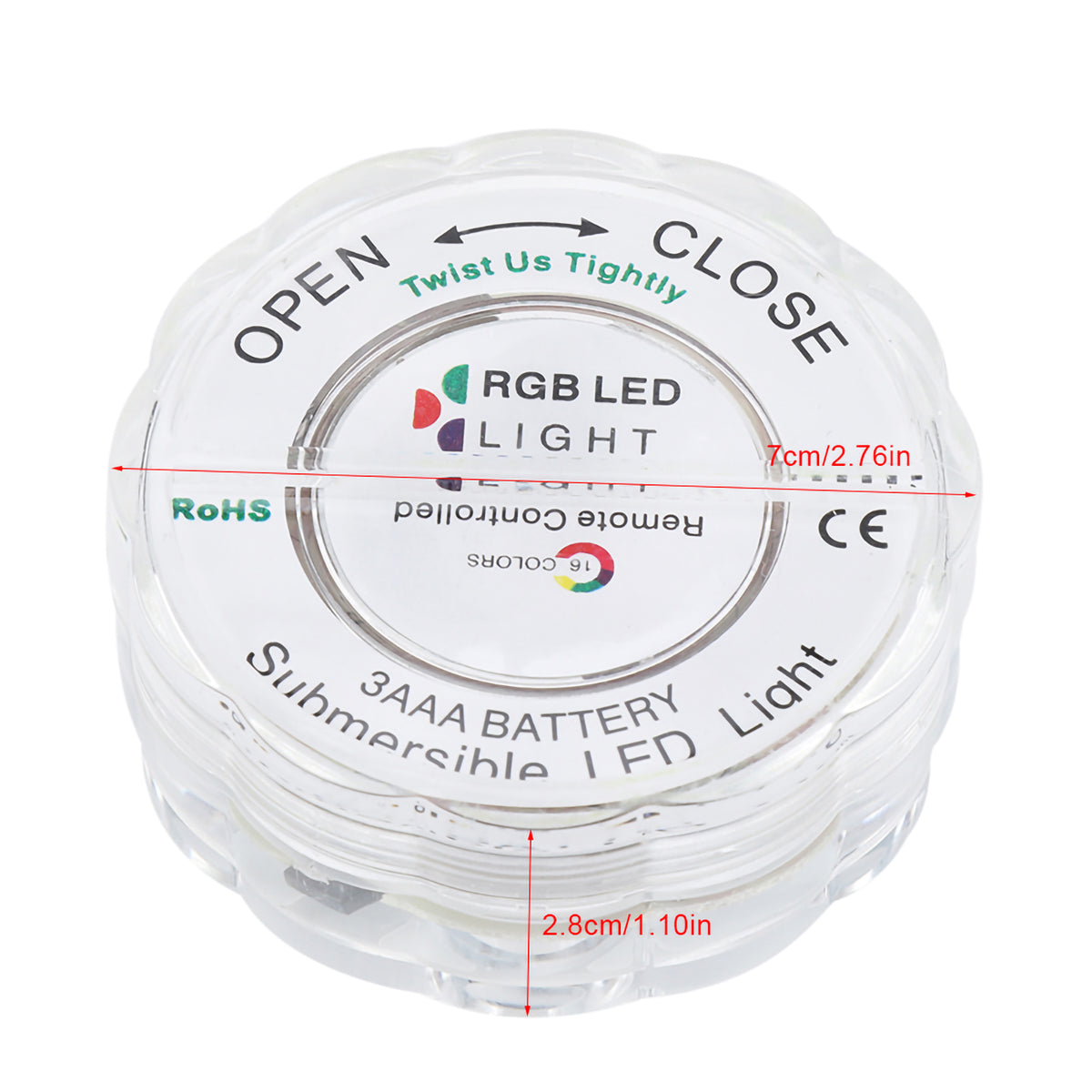 Waterproof LED light submerged showing multiple colors