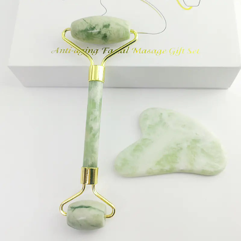White Jade Roller & Gua Sha Set — Natural Jade Facial Massage Tools - Image 2