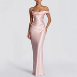 Off-Shoulder Satin Bodycon Dress