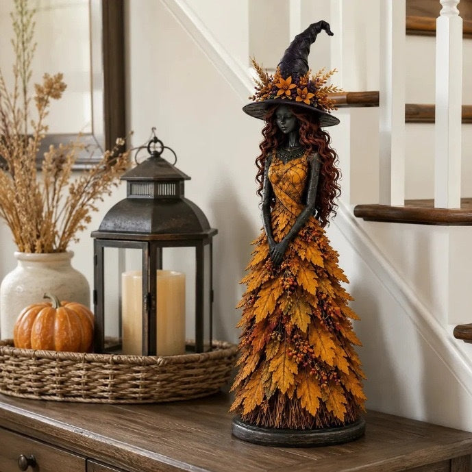 Enchanted Autumn Witch Resin Statue Halloween Magic Decor