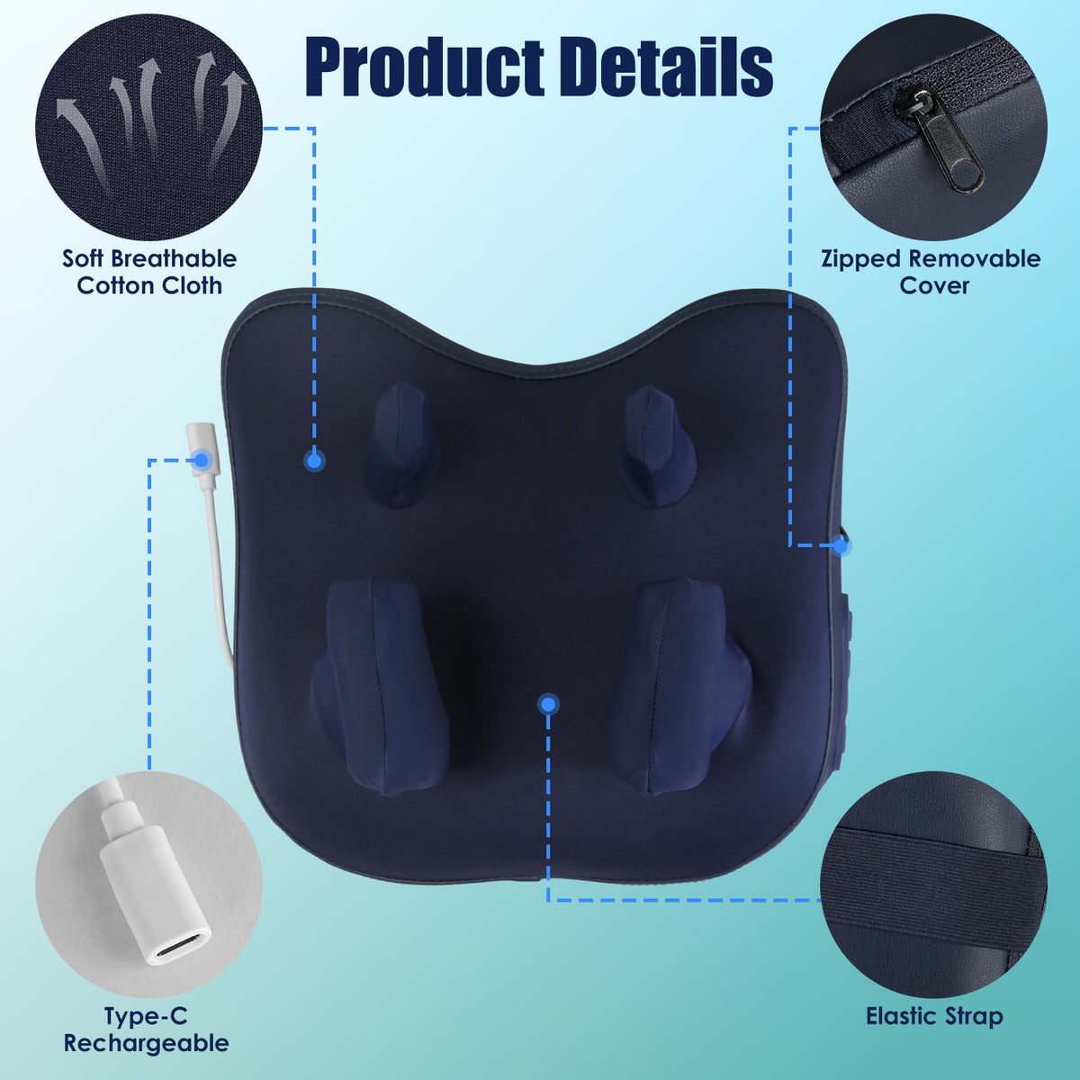Cordless neck shoulder massager side view