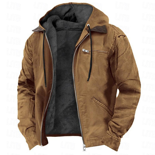 Mens Hooded Cotton Fleece Lined Zip Jacket