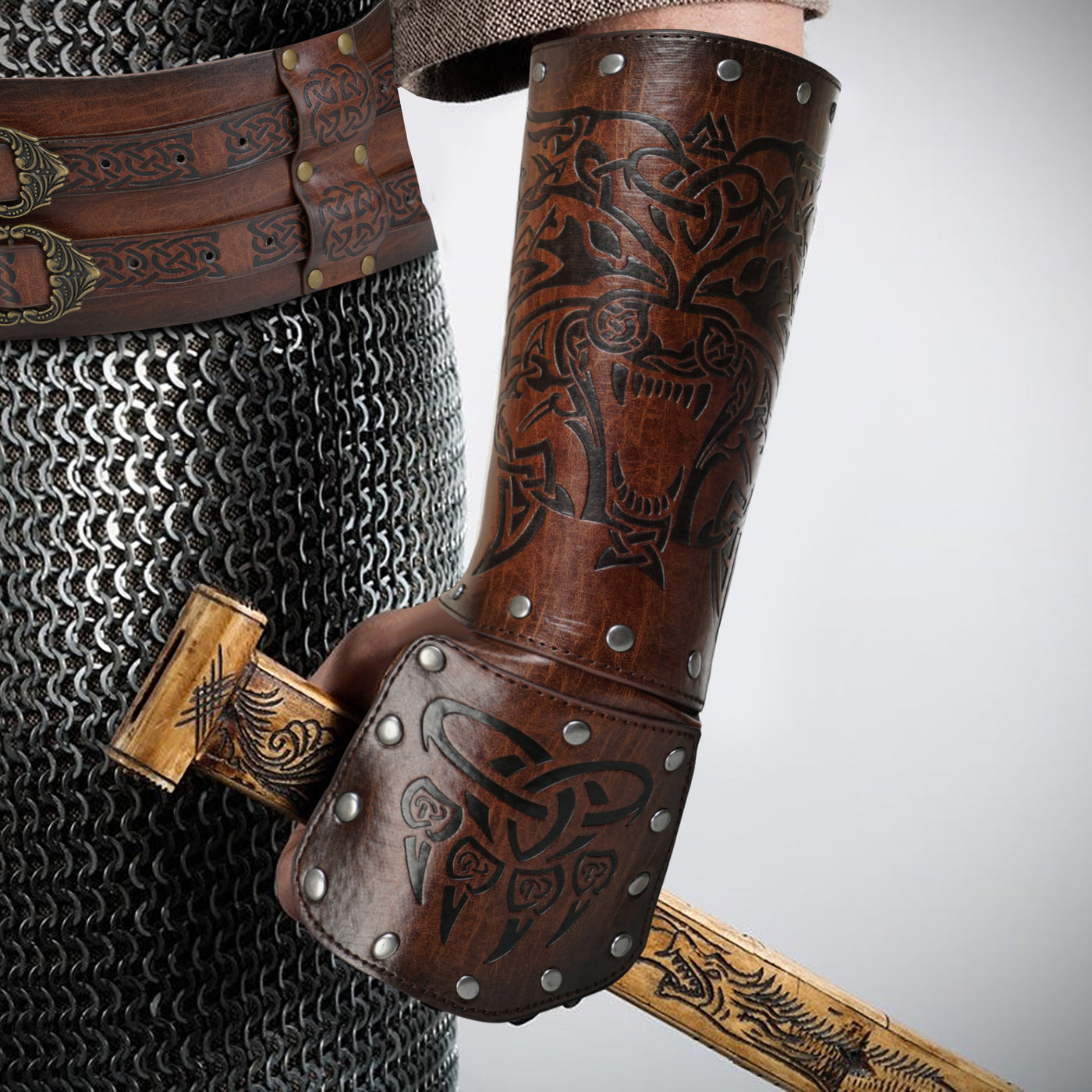Viking Style Embossed Wolf Head Wrist Bracer