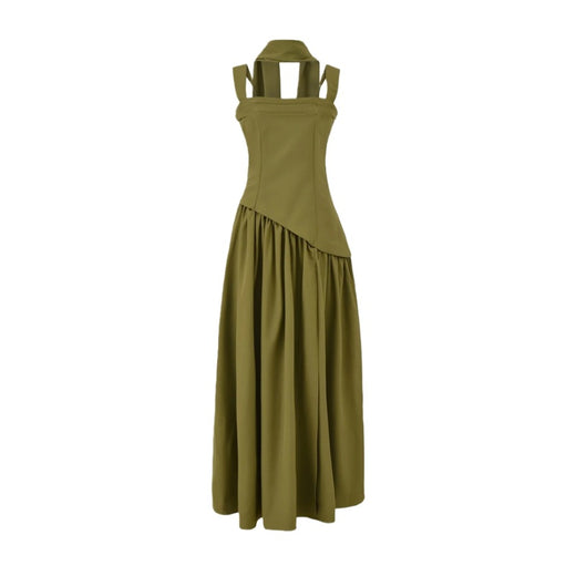 Fitted-waist pleated maxi dress