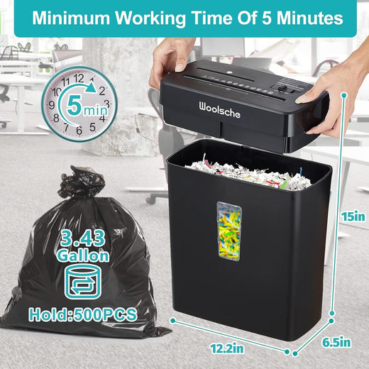 10-sheet cross cut paper shredder side profile with bin visible