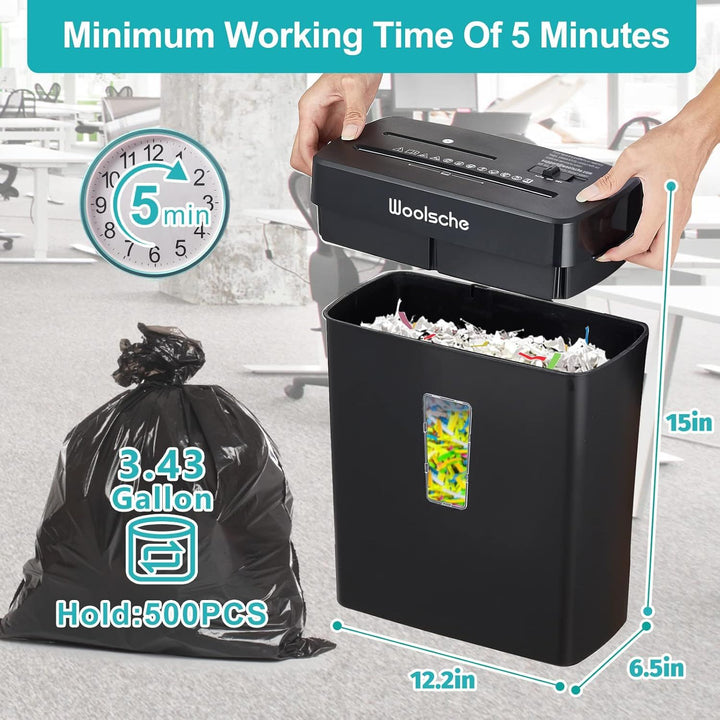10-sheet cross cut paper shredder side profile with bin visible