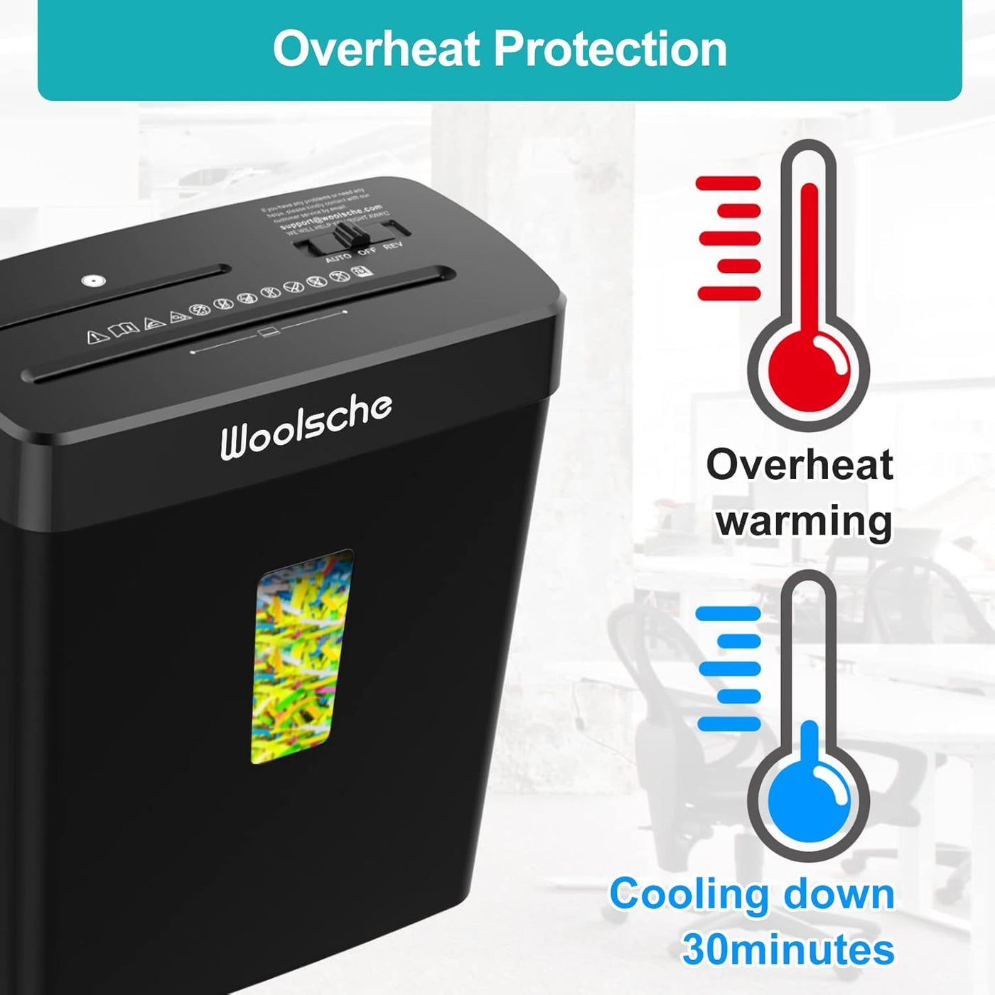 10-sheet cross cut paper shredder shown shredding office paperwork