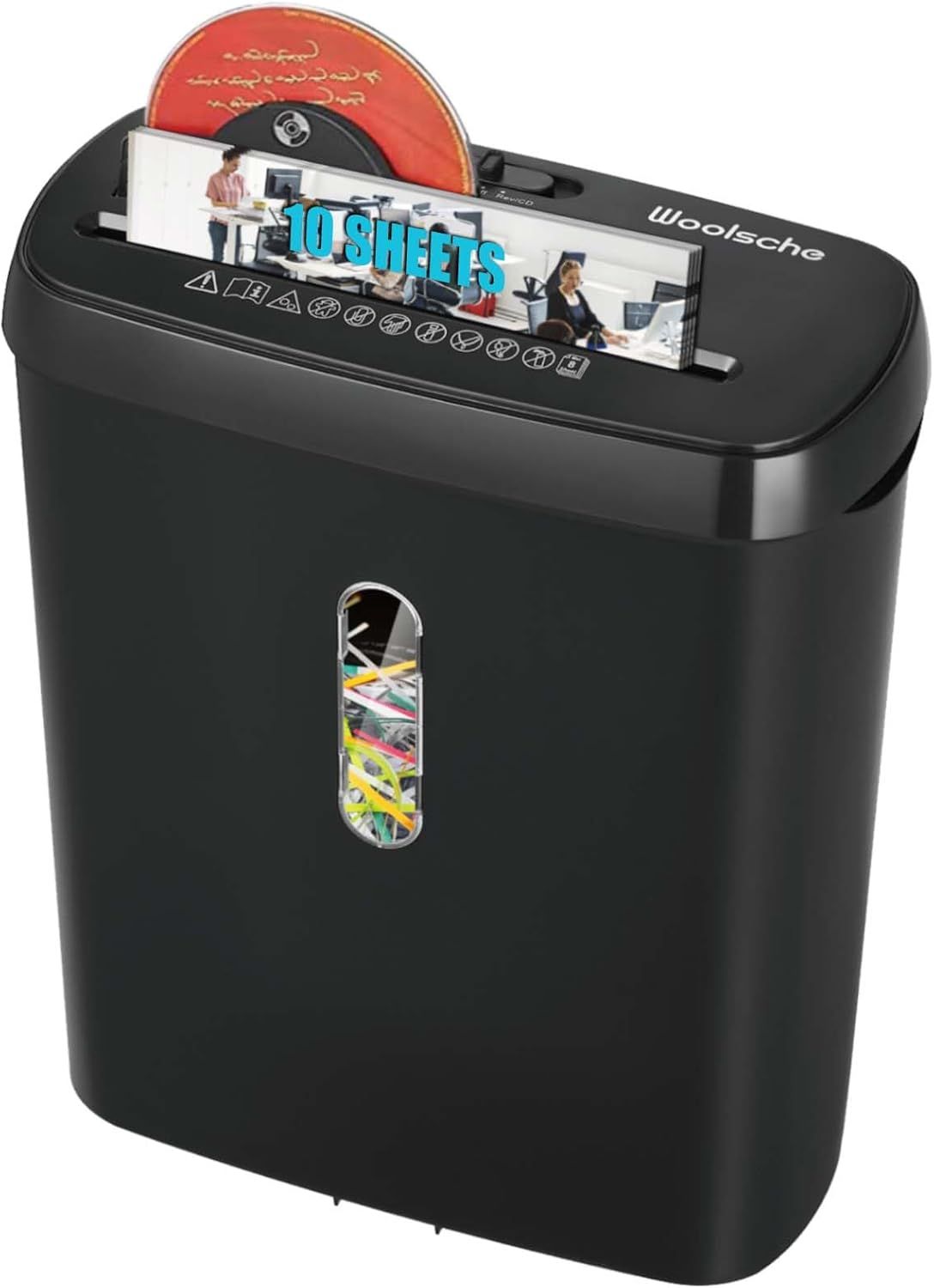 10-sheet strip cut paper shredder, full product view