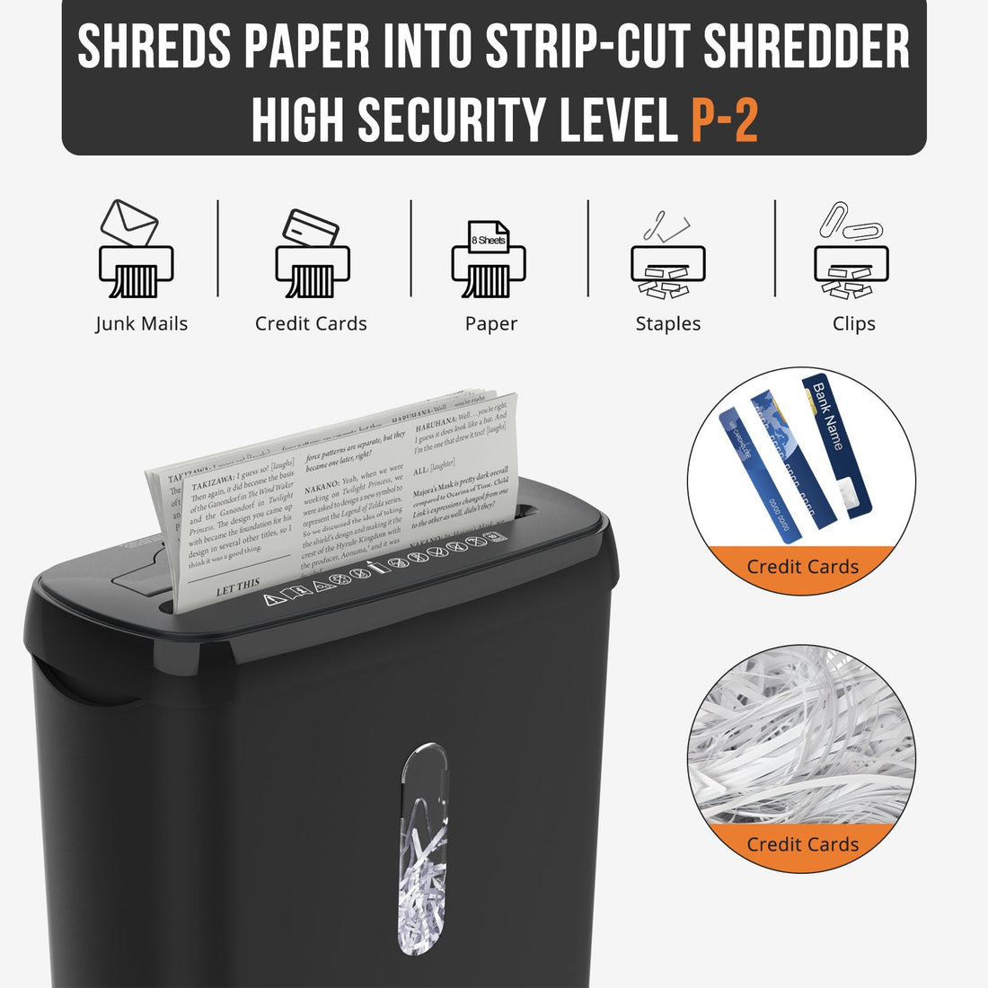 Close-up of the shredder feed slot for paper and cards