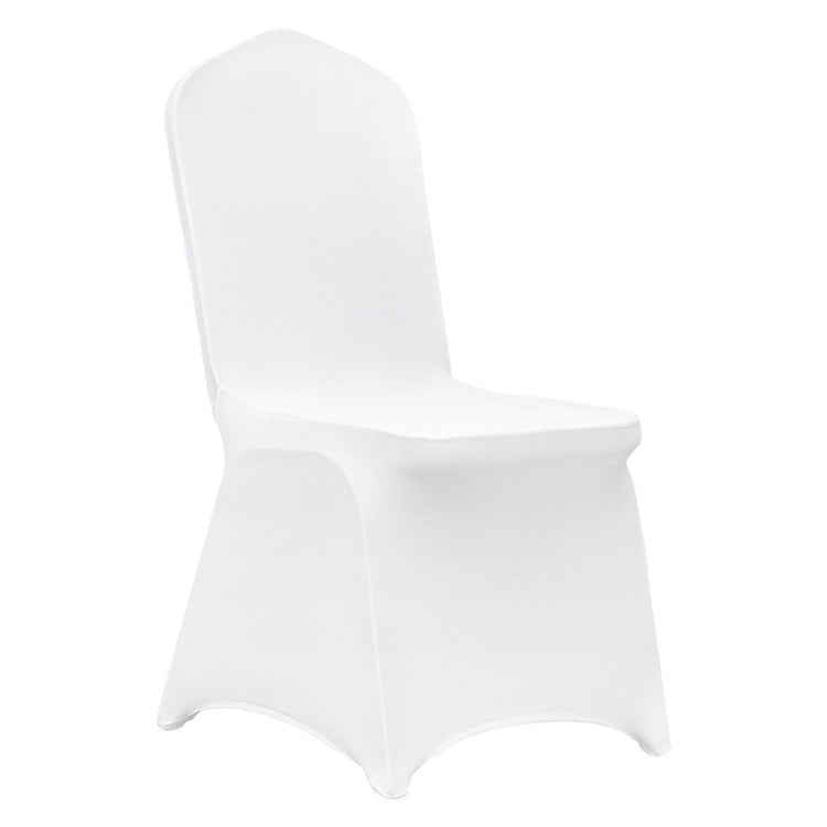 100-pack white stretch spandex chair covers for folding chairs at wedding banquet - detail view