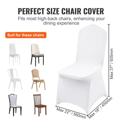 100-pack white stretch spandex chair covers for folding chairs at wedding banquet - side view