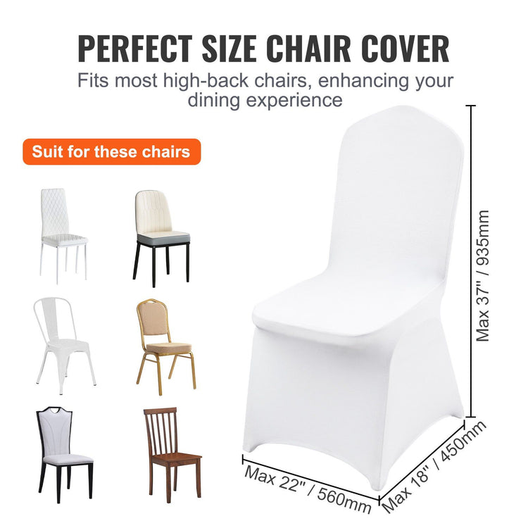 100-pack white stretch spandex chair covers for folding chairs at wedding banquet - side view