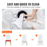 100-pack white stretch spandex chair covers for folding chairs at wedding banquet - in-use lifestyle