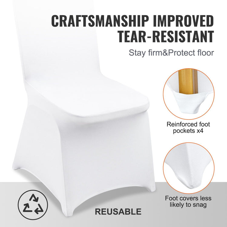 100-pack white stretch spandex chair covers for folding chairs at wedding banquet - alternate angle