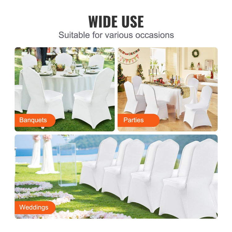 100-pack white stretch spandex chair covers for folding chairs at wedding banquet - feature detail