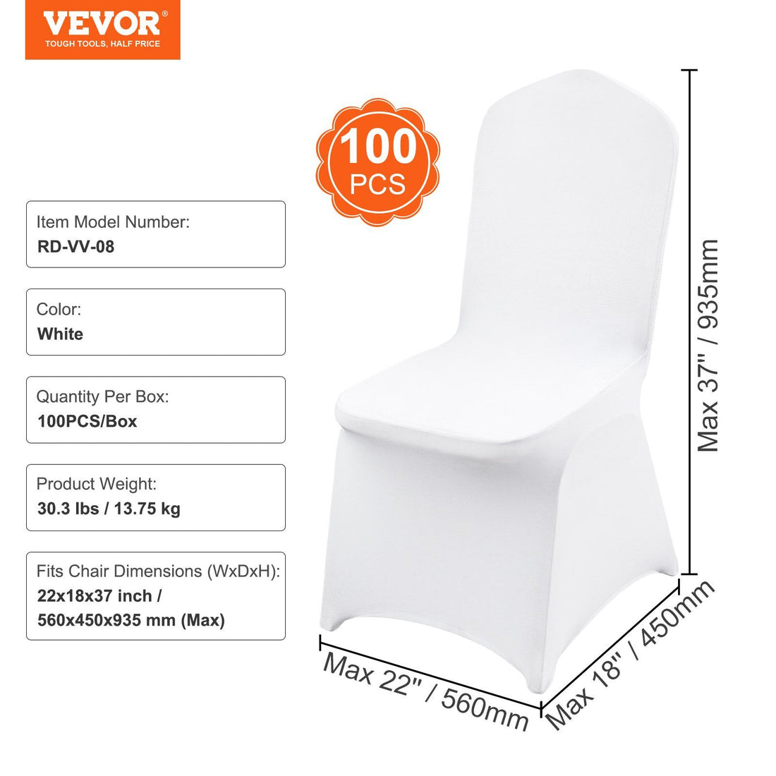 100-pack white stretch spandex chair covers for folding chairs at wedding banquet - additional view