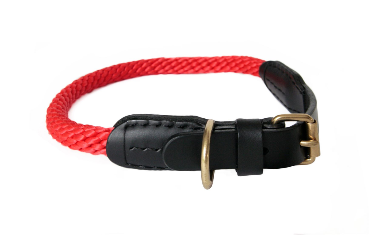 Alvalley Rope and Leather Dog Collar with Buckle (24 in)