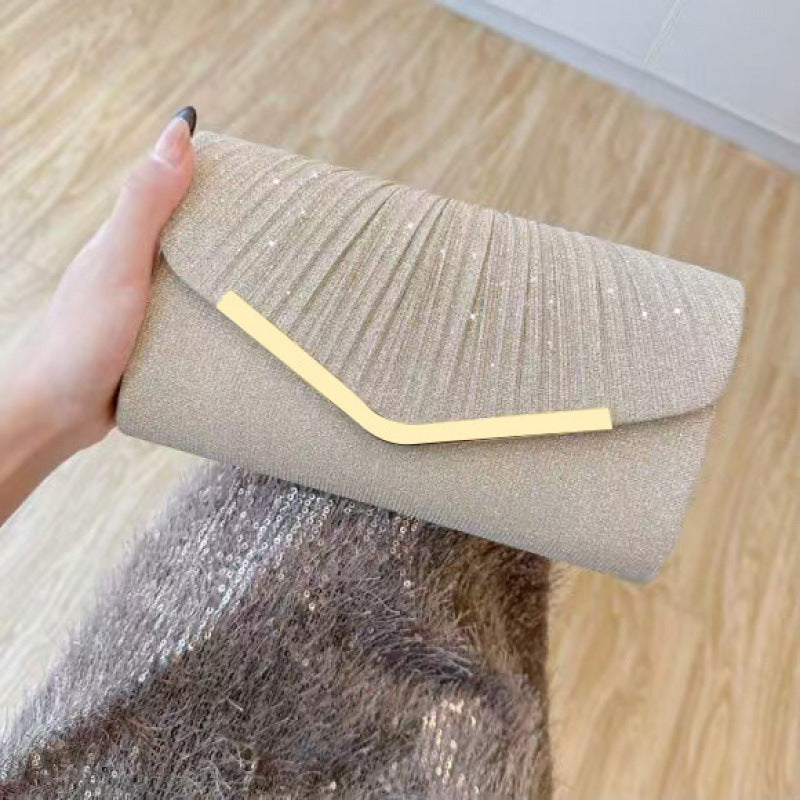 Women?s Shiny Pleated Large Capacity Handbag Evening Clutch Crossbody Bag