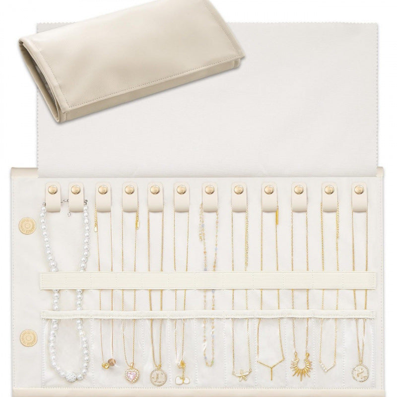 Foldable Leather Necklace Storage Organizer Roll-Up Travel Jewelry Bag