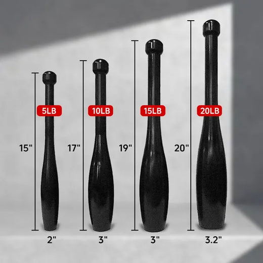 Steel mace club held for a 10-to-2 swing position