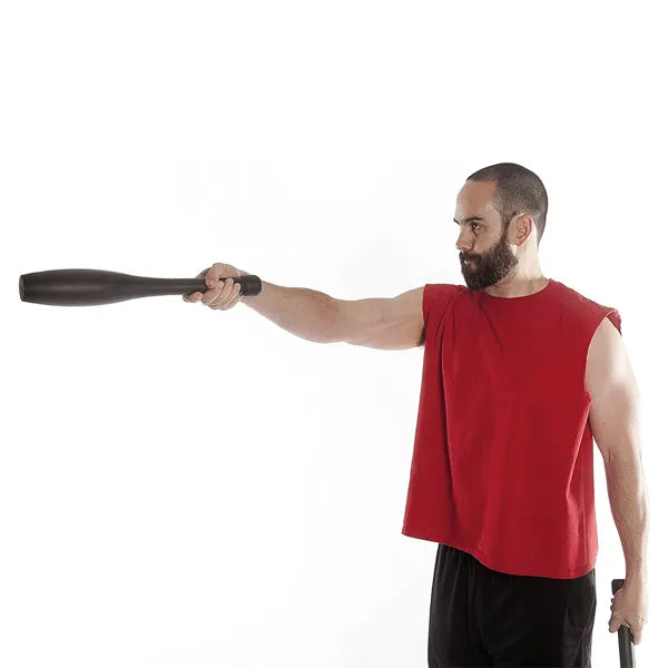 Close-up of steel mace handle grip and shaft
