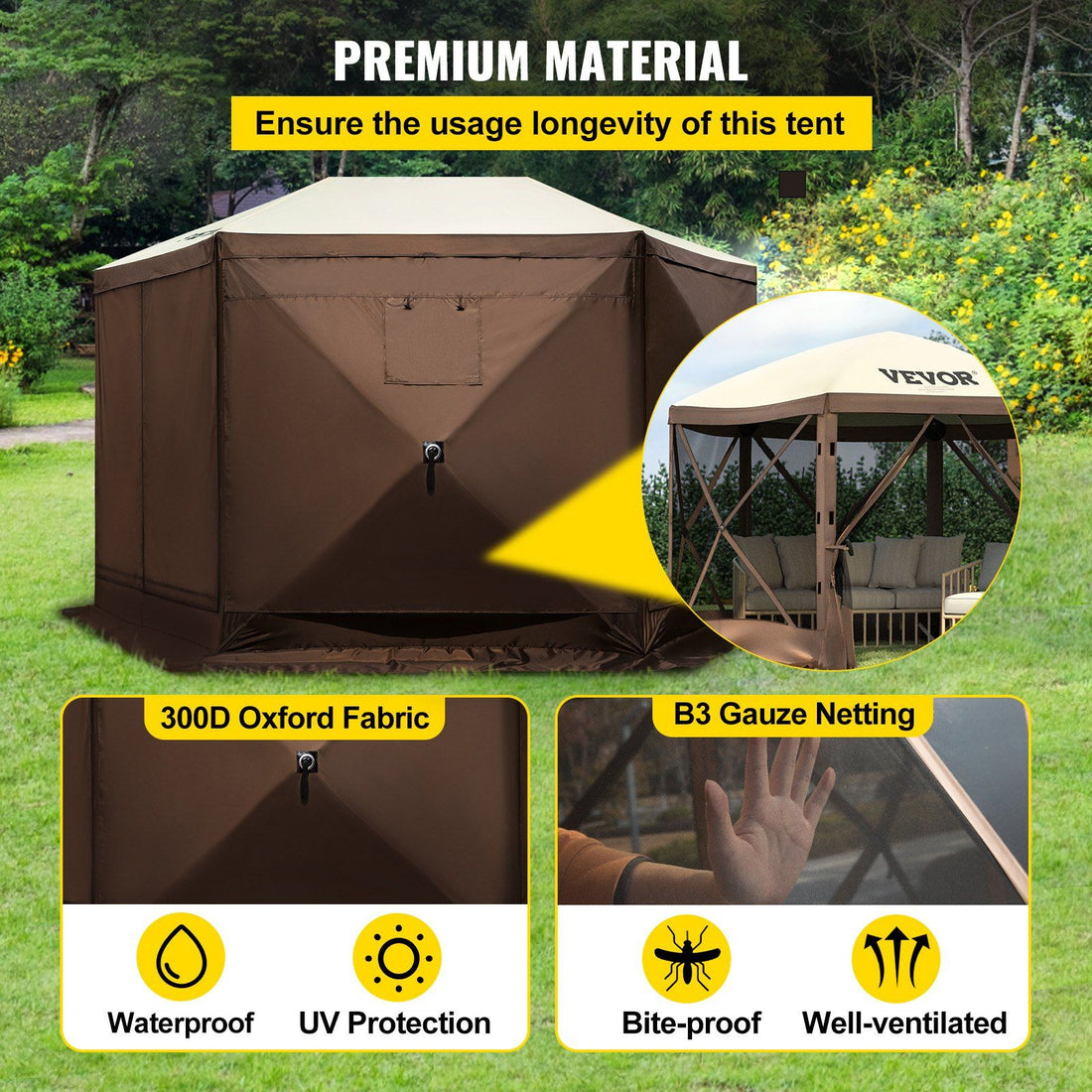 Camping gazebo packed into included storage bag
