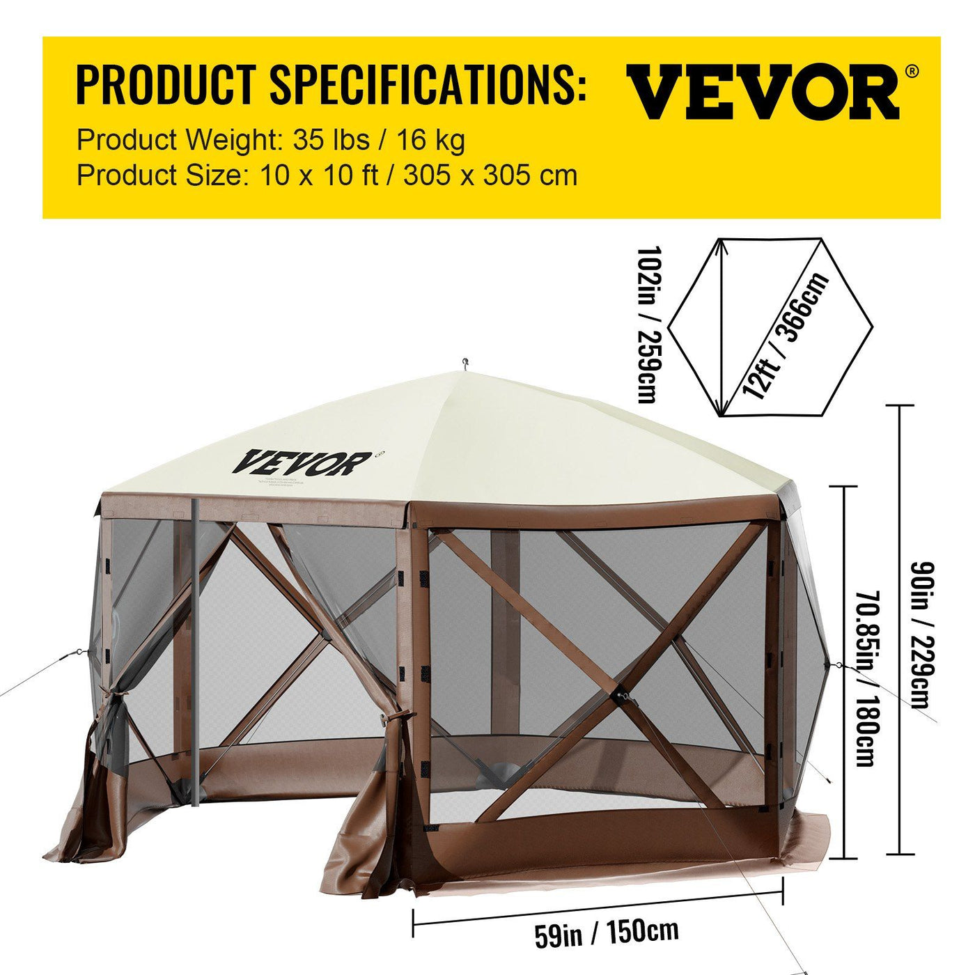 10x10 gazebo set up at a campsite with a picnic table inside