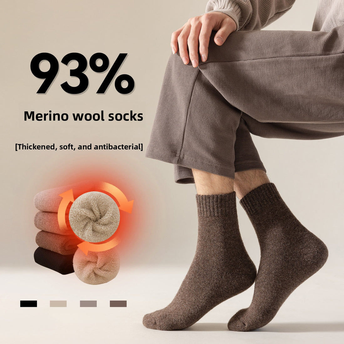 Merino Wool Hiking Socks Men Thickened Fleece Lined Warm Long