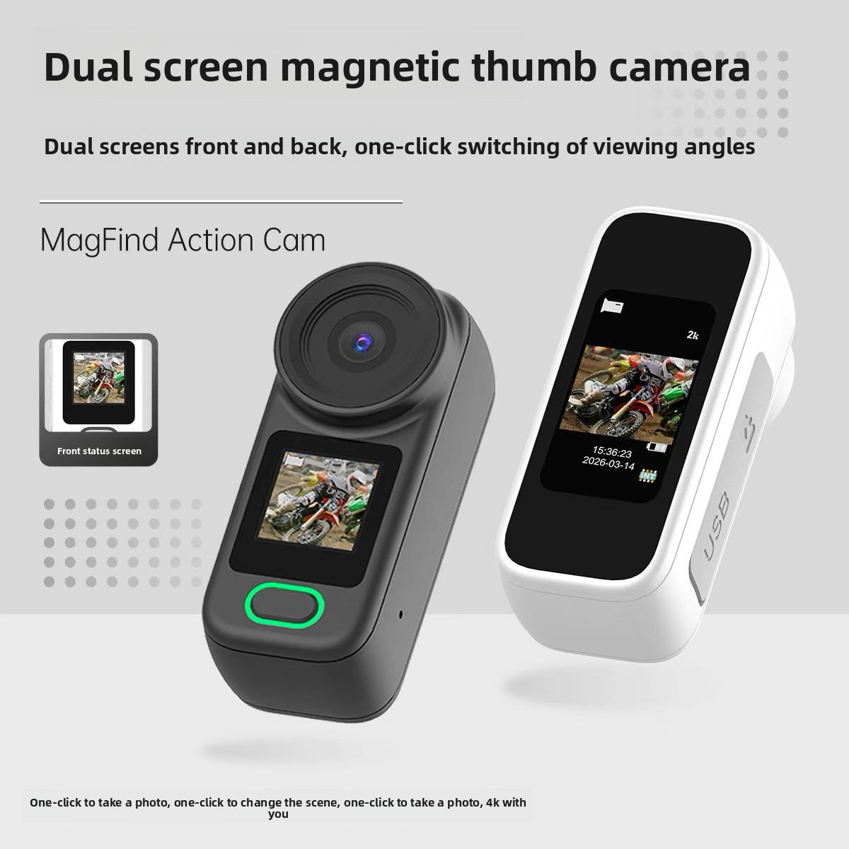 Thumb Action Camera 4K Dual Screen Recorder