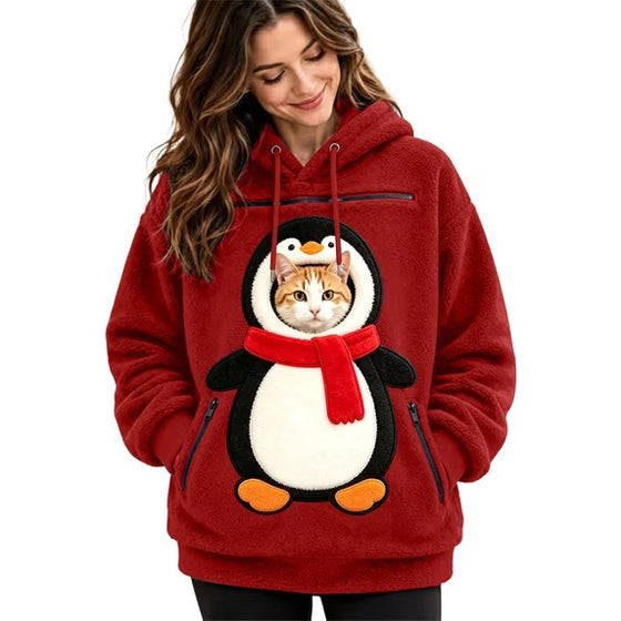 Christmas Cat Pouch Hoodie, Santa Pet Carrier Hoodie, Your Pet Becomes Santa's Face