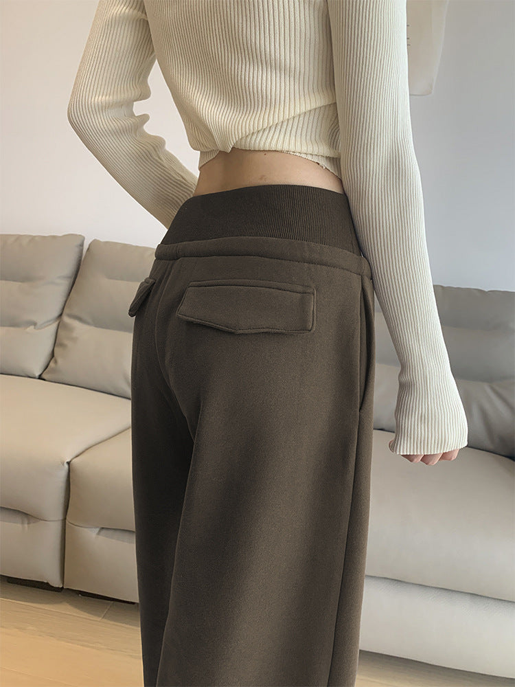 Women's Fleece-Lined High-Waist Straight-Leg Casual Sweatpants