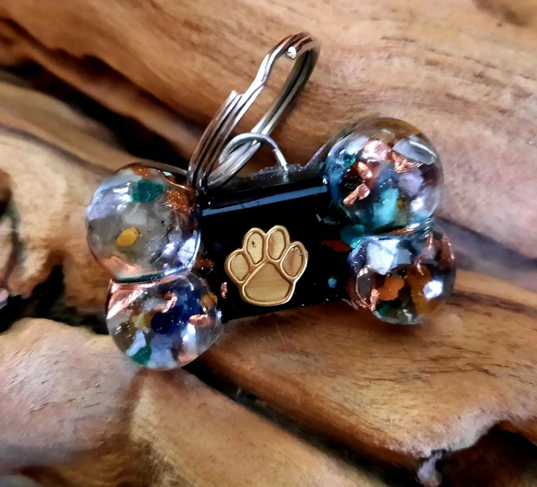 Shungite and Black Tourmaline dog bone charm, variant 3, close-up