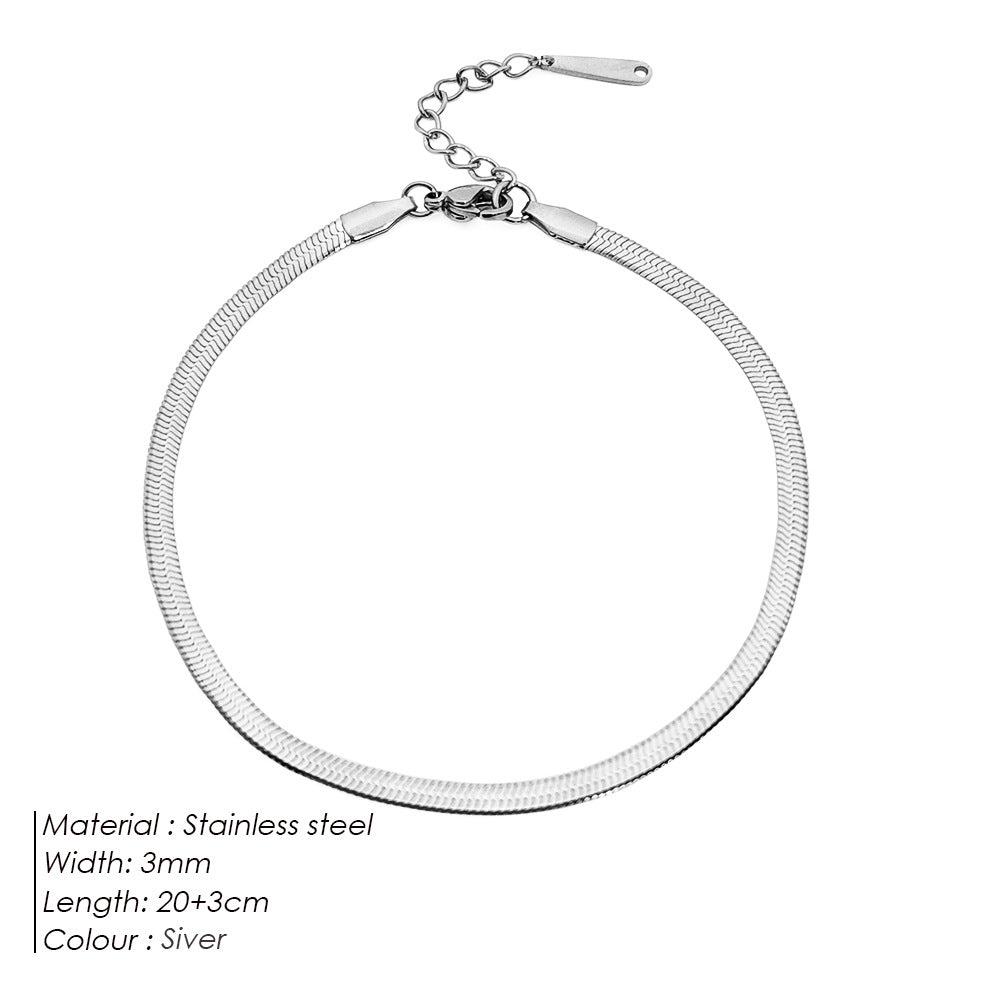Women's Titanium Steel Snake Bone Chain Anklet Gold Silver Simple Adjustable Foot Jewelry