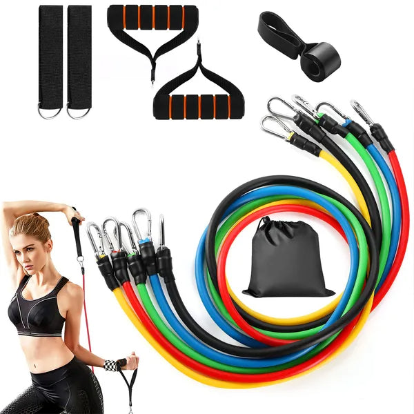 Resistance bands set in use during a full-body workout