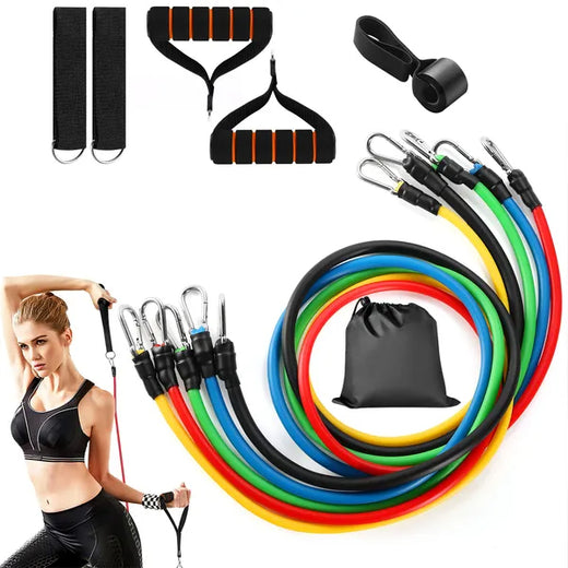 Resistance bands set in use during a full-body workout