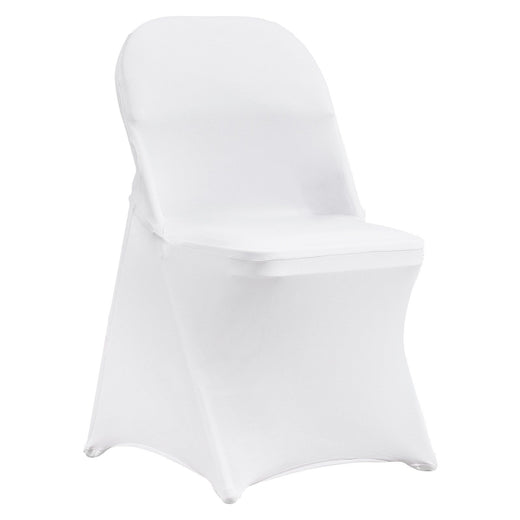 White spandex chair covers 12-pack folded for storage