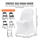 Row of folding chairs in white spandex covers at an event