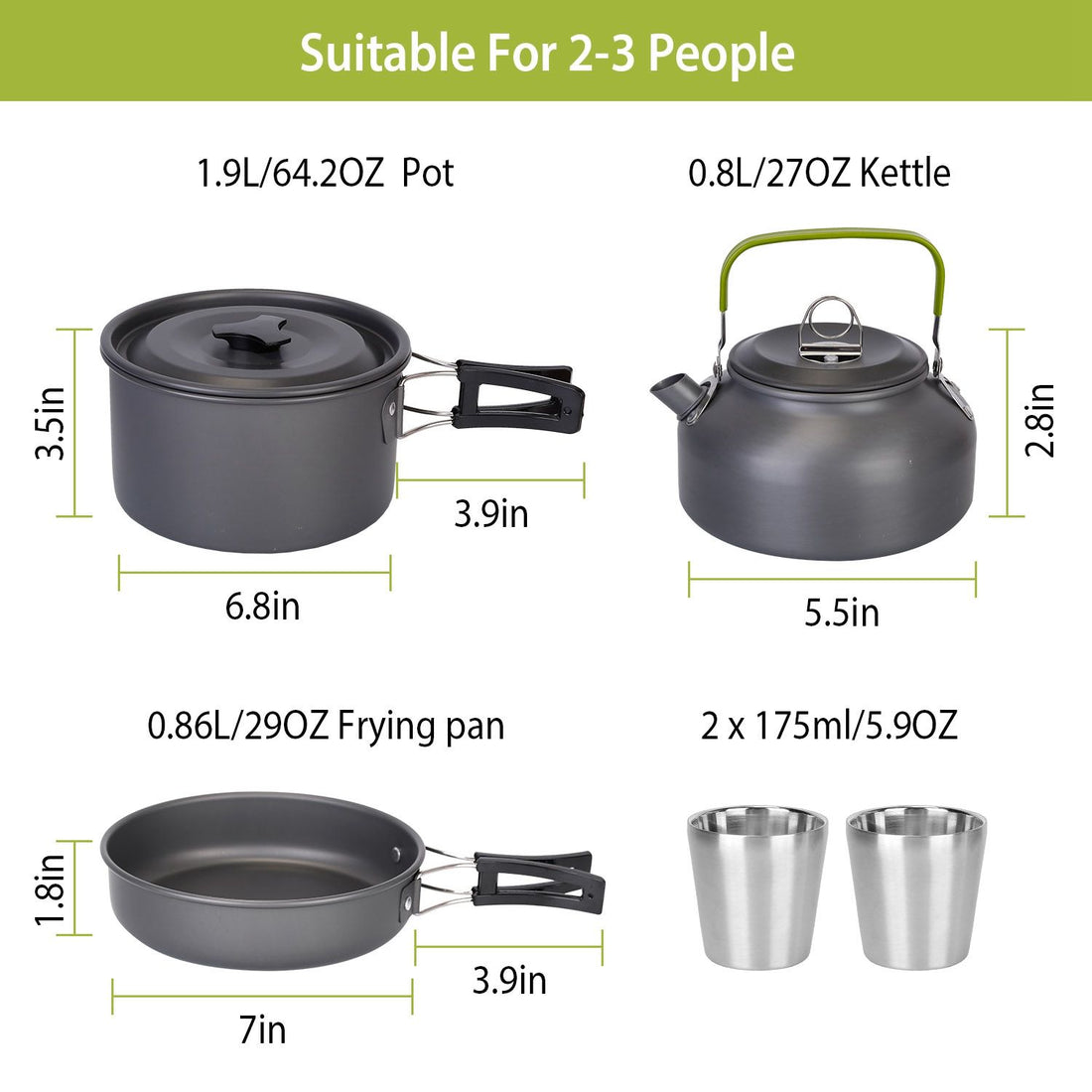 Arbasa 12-Piece Camping Cookware Set component layout