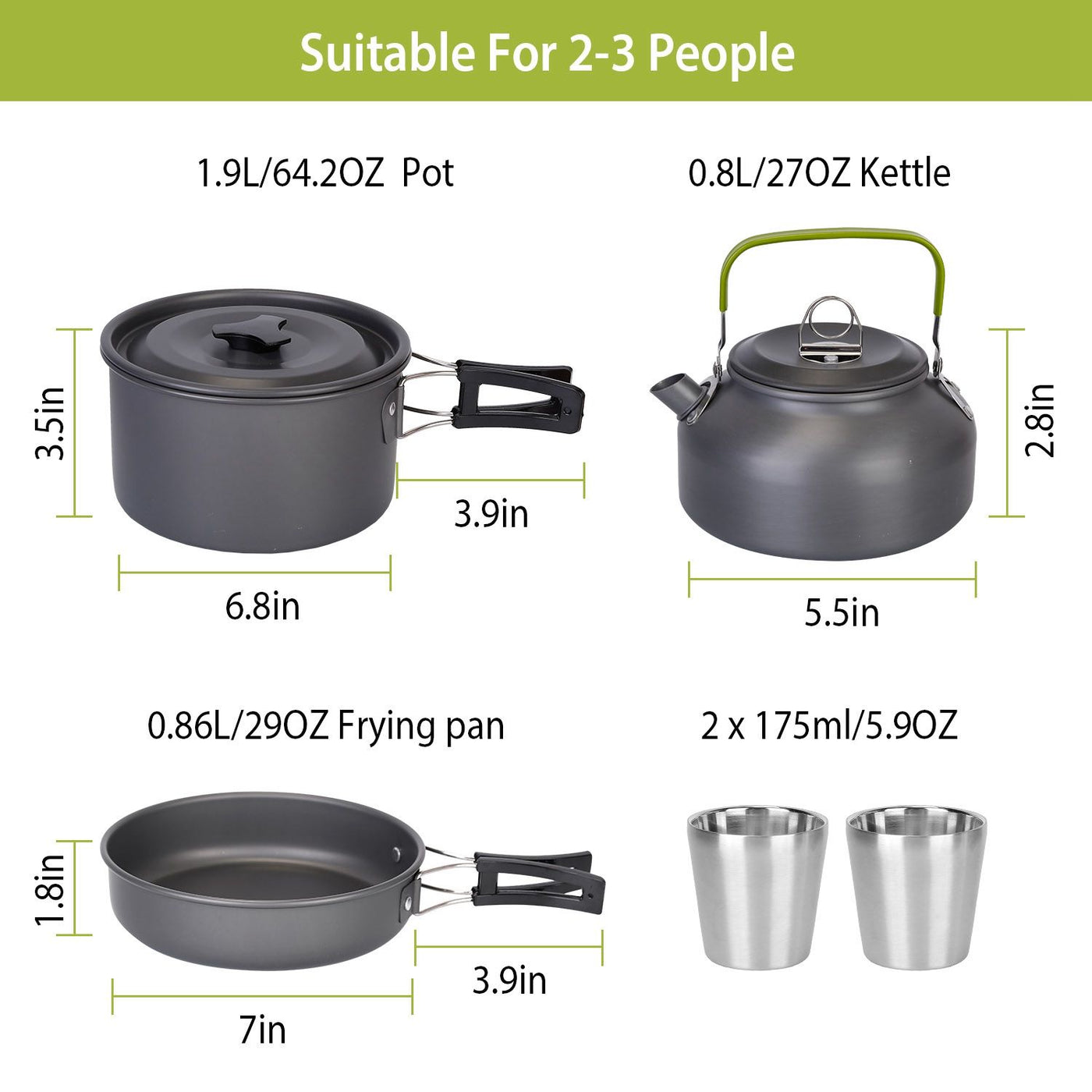 Arbasa 12-Piece Camping Cookware Set component layout