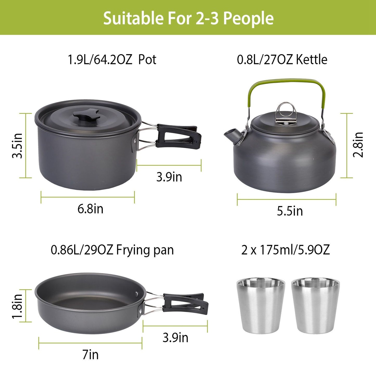 Arbasa 12-Piece Camping Cookware Set component layout