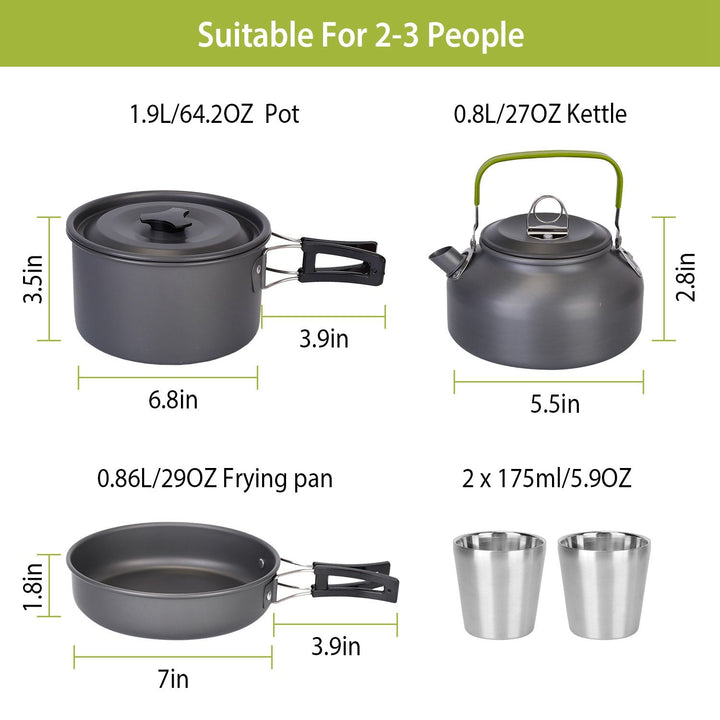 Arbasa 12-Piece Camping Cookware Set component layout