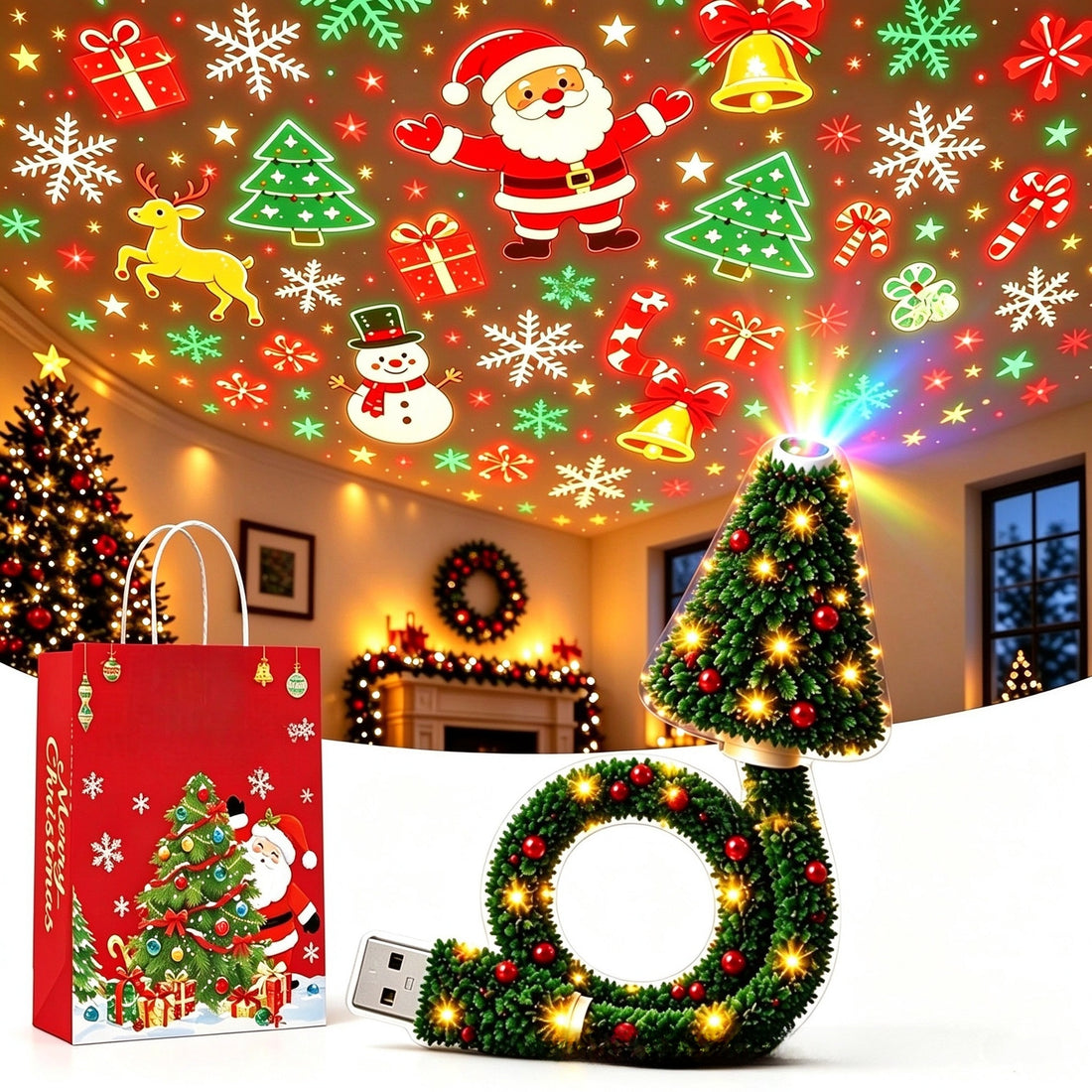 Adjustable Neck Christmas Tree Projector Light