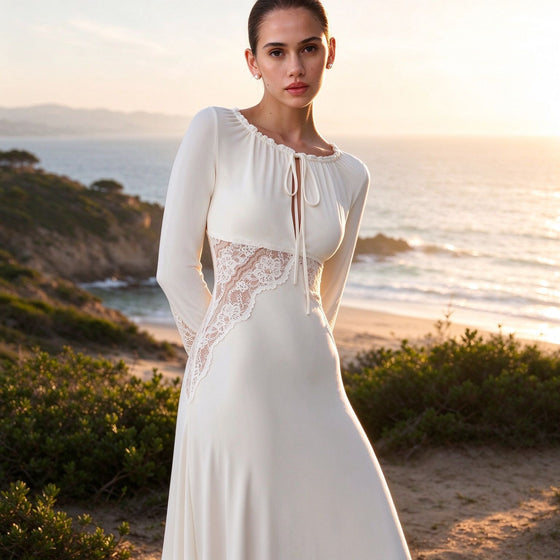 Women's Elegant Lace Patchwork Long Sleeve High-Waist Dress