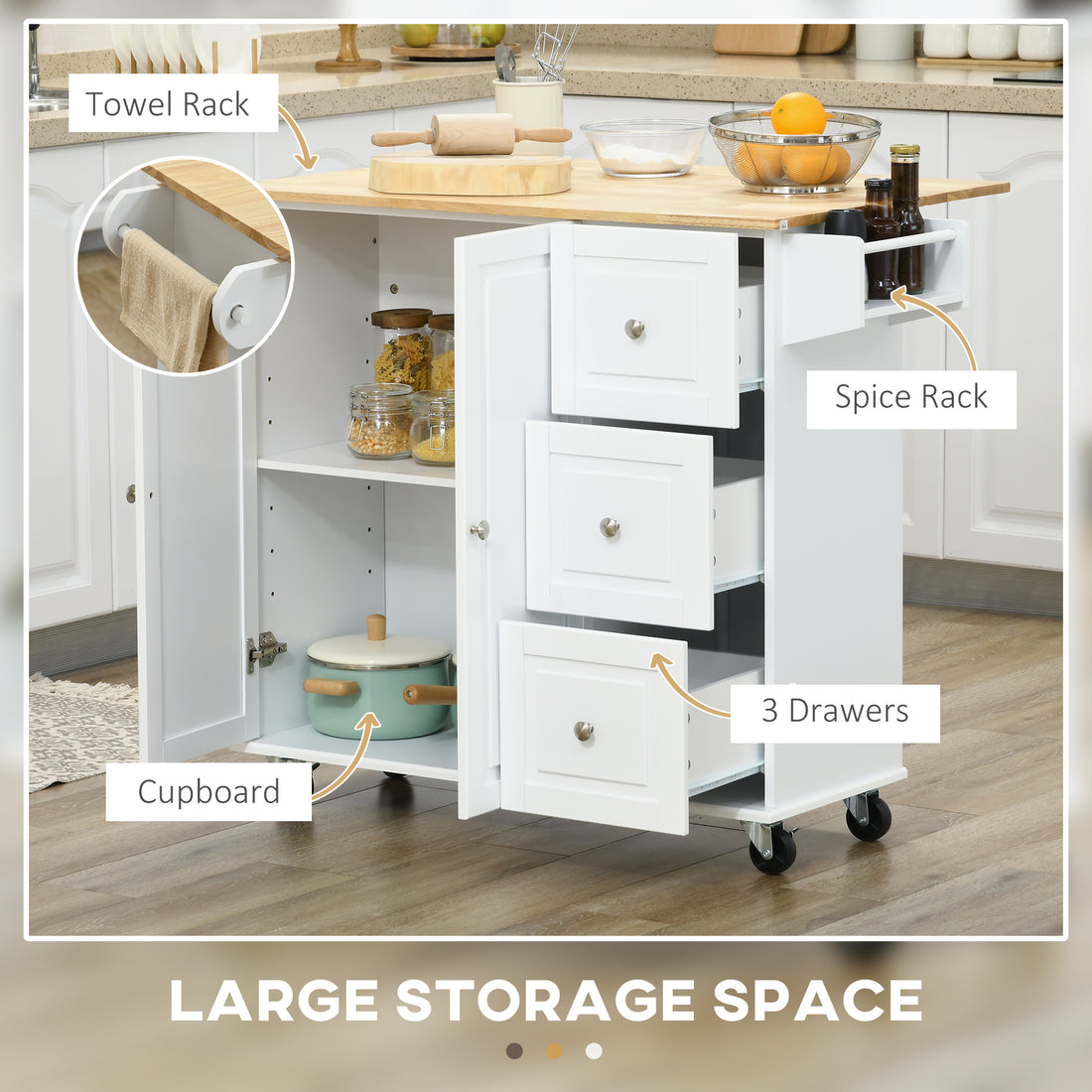 Kitchen island drop leaf extended for prep