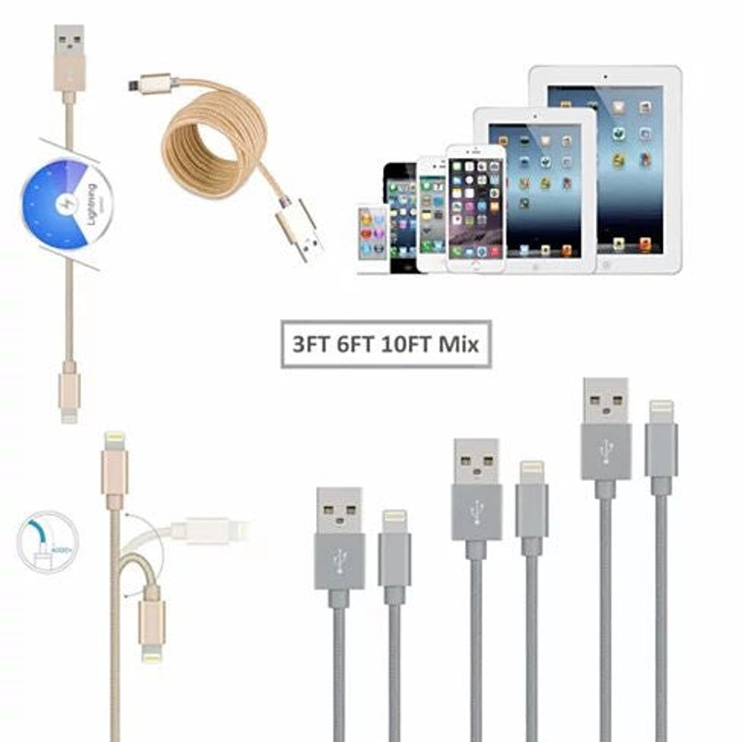 3-to-Tango Nylon Braided Charging Cable Set (3ft, 6ft, 10ft)