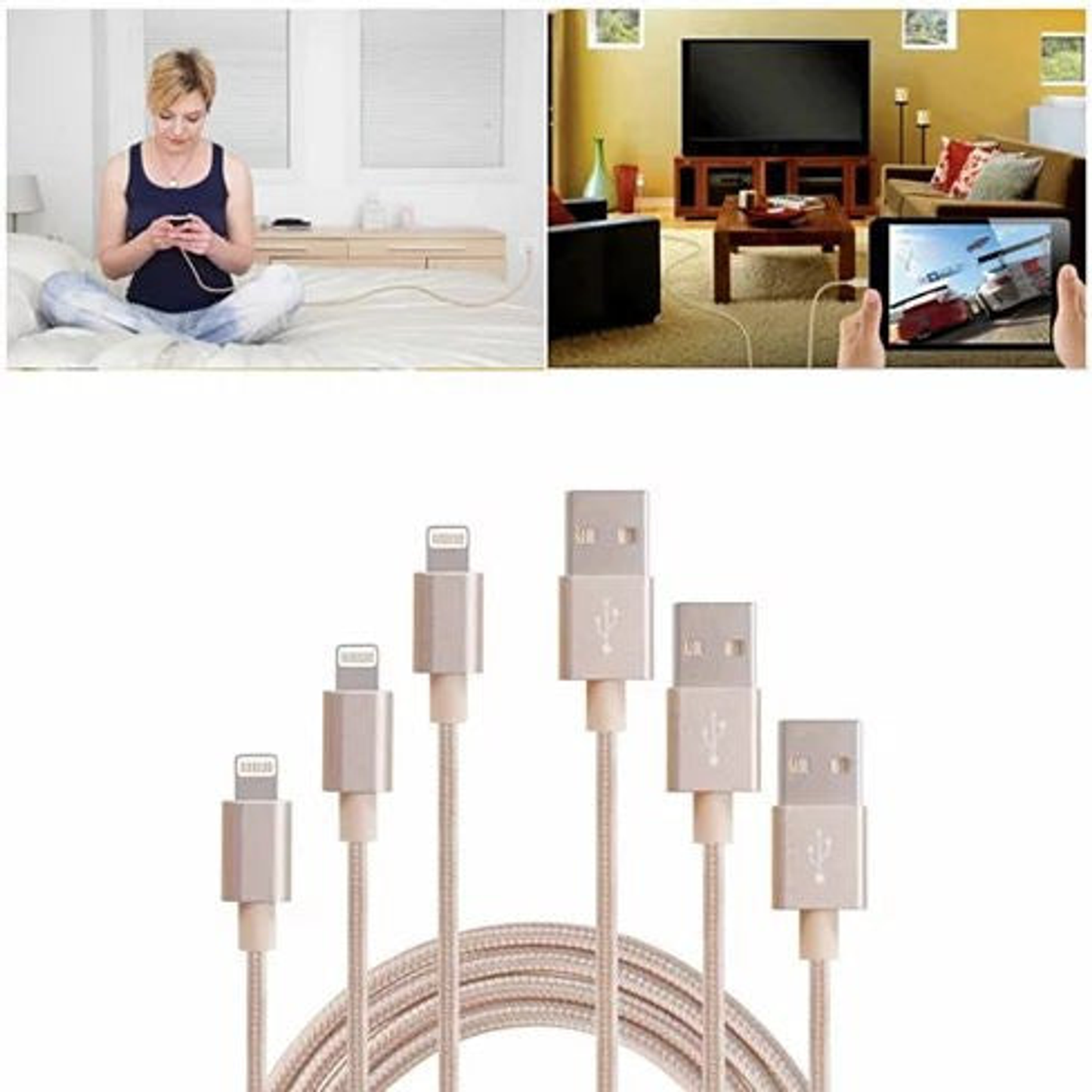 3-to-Tango Nylon Braided Charging Cable Set (3ft, 6ft, 10ft)