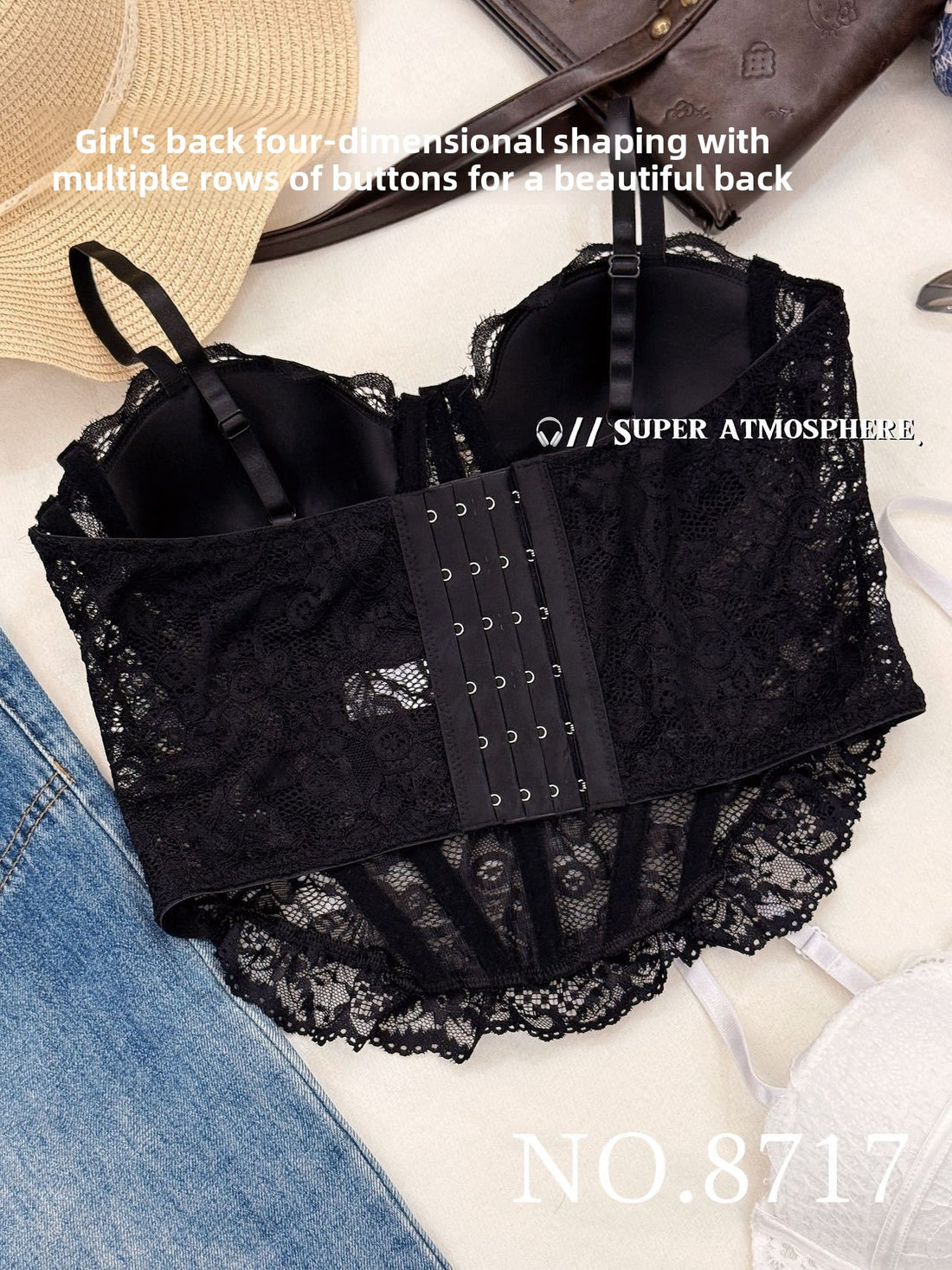 Women's slim-fit lace top with double-layer fishbone straps, photo 5