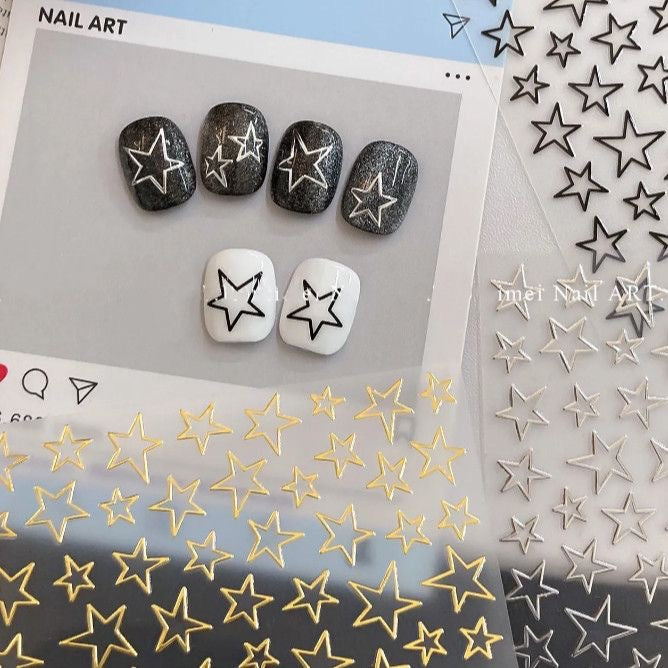 Five-Pointed Star Nail Stickers in White, Black, Gold, Silver, image 1 of 8