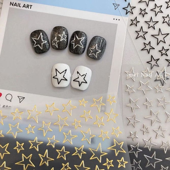 Five-Pointed Star Nail Stickers in White, Black, Gold, Silver, image 1 of 8
