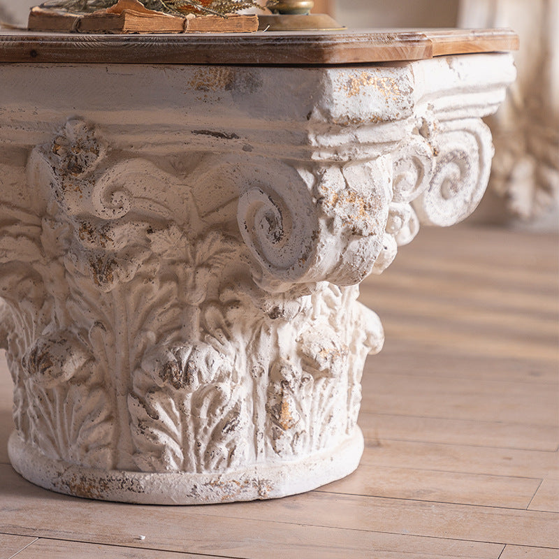 Vintage Solid Wood Side Table with Marble Top